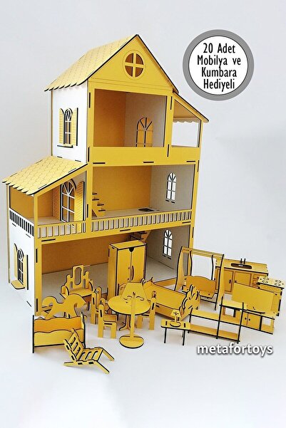 metafortoys 80 Cm Isimli Işıklı Ahşap Oyun Evi Sarı