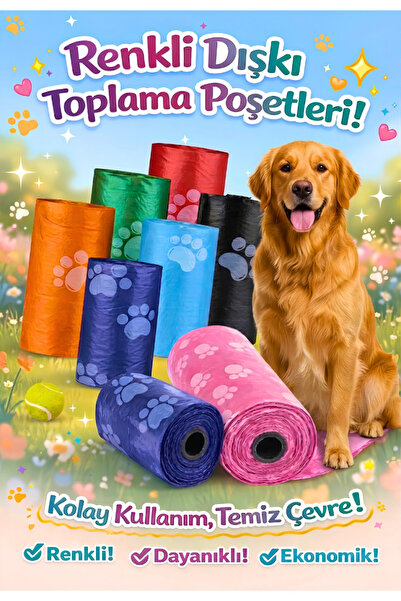 Tasarım Evi Kedi Köpek Dışkı Toplama Poşeti 4’lü Paket 60 Poşet Dayanıklı Ren...