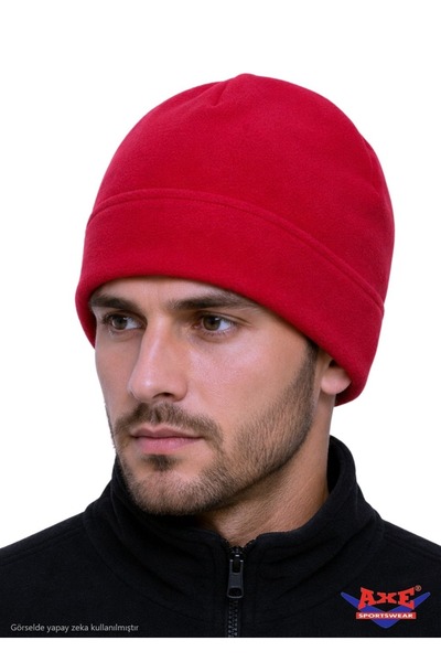 AXE SPORTSWEAR Unisex Red Winter Soft Textured Fleece Beanie