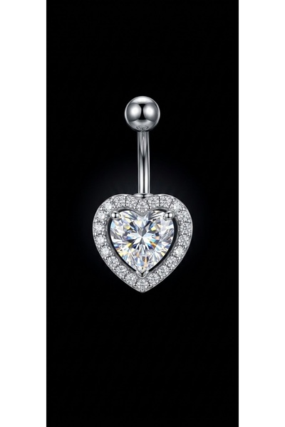 AyçaSilver Cerrahi Çelik, Yüksek Kalite Çok Taşlı Kalbim Göbek Piercing