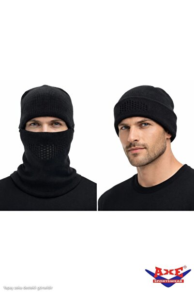 AXE SPORTSWEAR Siyah Kışlık Şapka Bere Olabilen Tactical Modüler Kar Maskesi