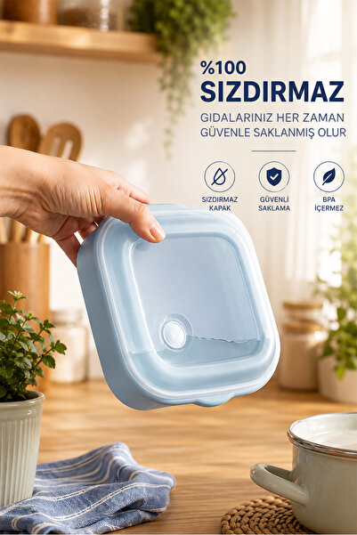 Porsima 5317 9 Parça Kare Hava Tahliye Valfli Saklama Kabı Seti – Mavi (3 Farklı Boy x 3 Adet)
