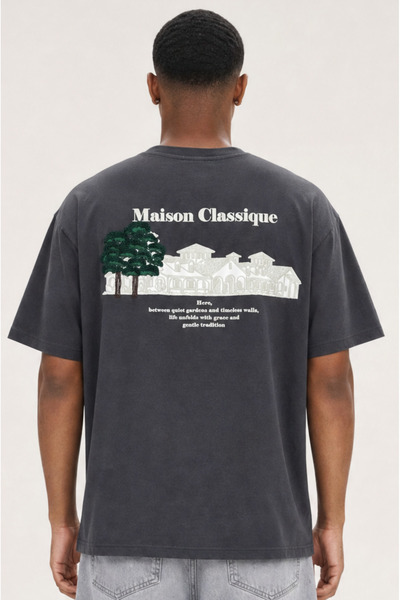 Respire Men's Maison Printed Oversize T-Shirt Smoked