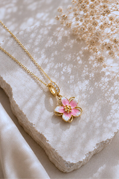 Spossy Silver Jewelry 925 Ayar Gümüş Gold Kaplamalı Mineli Manolya Çiçek Kolye