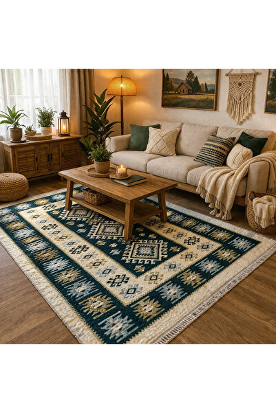 Horecahome Covor tradițional, reversibil, 160 x 250 cm, verde și crem,