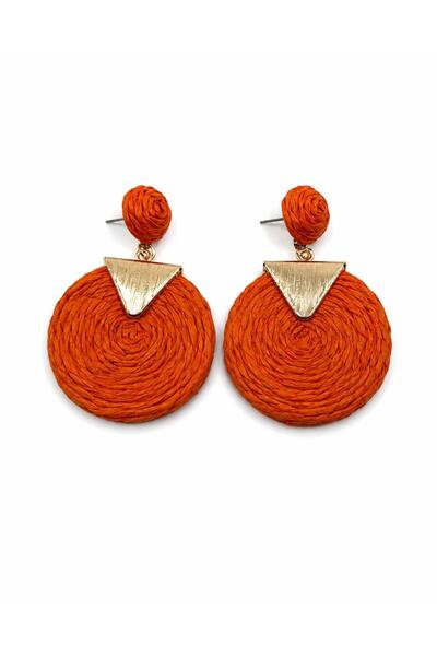 MD Moda Accessories Wicker Round Earring Set – Green, Orange and Brown