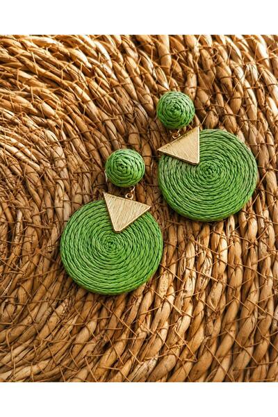 MD Moda Accessories Wicker Round Earring Set – Green, Orange and Brown