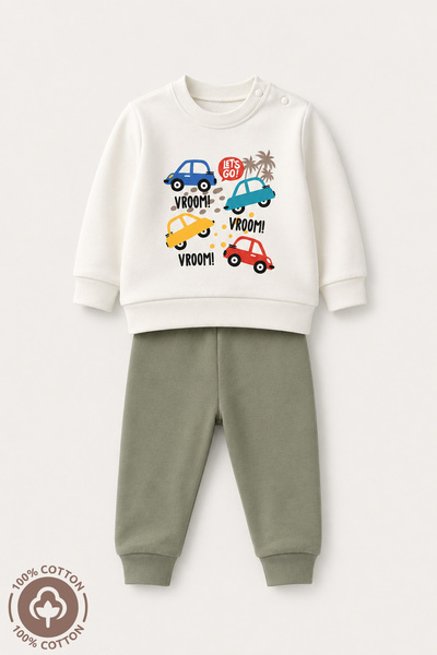 Miniel Baby Boy Cars Printed 100% Cotton 6-9-12 Months Top and Bottom 2-Piece...