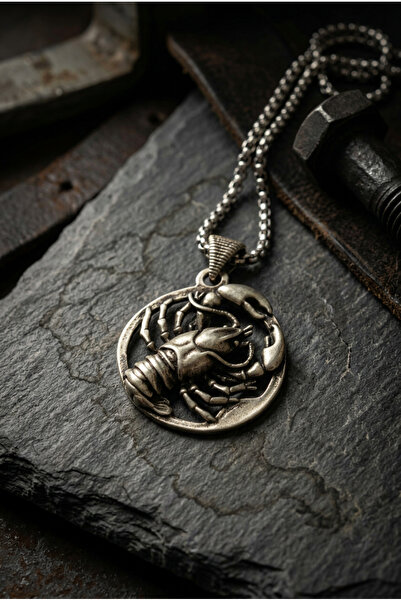 Begondio Round Medallion with Cancer Zodiac Sign Figurine Handcrafted Stainle...