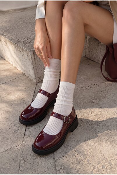 v.s.h velvet Women's Beige Patent Leather Buckle Mary Jane Women's Loafer Moc...