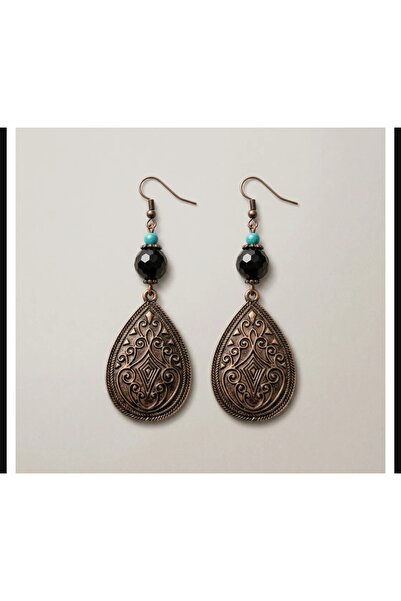 Birtakı'm Şeyler Authentic Handmade Earrings with Black Natural Onyx Stone an...