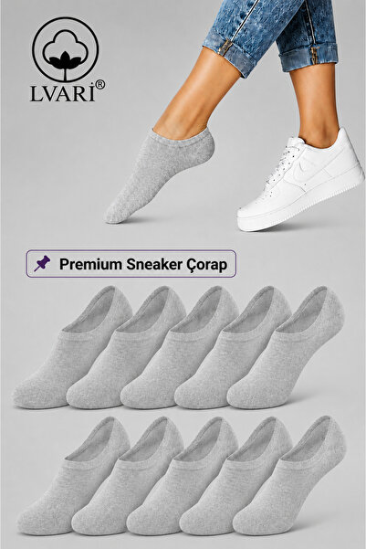 Lvari 10'lu Unisex Pamuklu Gri Görünmez Sneaker Çorap - Kadın Erkek Terletmez...