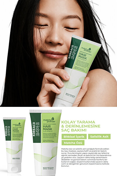 KOREACO Matcha Therapy Mucize Saç Maskesi | Güçlendirici Parlaklık Verici İpeksi Yumuşaklık 200 ml