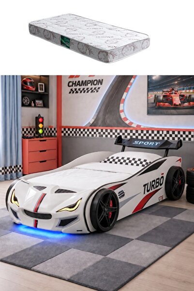 Setay Arabalı Yatak, Turbo GTI Rüzgarlıklı Ledli Arabalı Çocuk Yatağı, 100x19...
