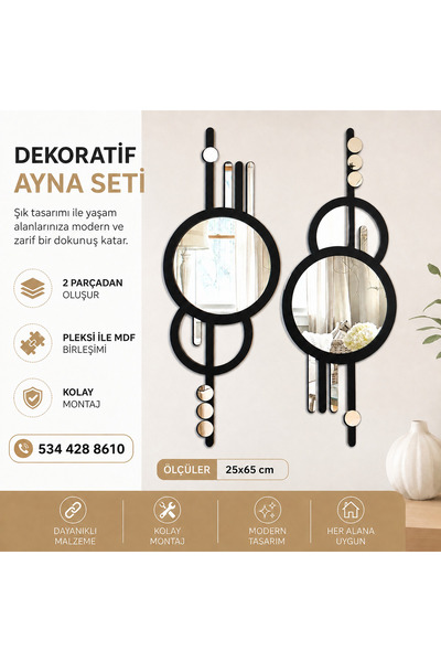EKOSEHOME Geometrik Asimetrik Aynalı Pleksi Mdf Tablo 2'li Set