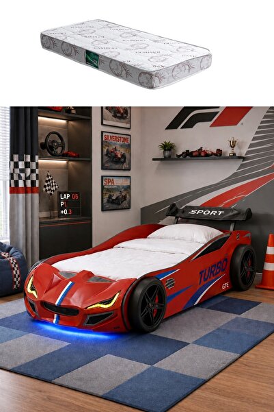 Setay Arabalı Yatak, Turbo GTI Rüzgarlıklı Ledli Arabalı Çocuk Yatağı, 100x19...