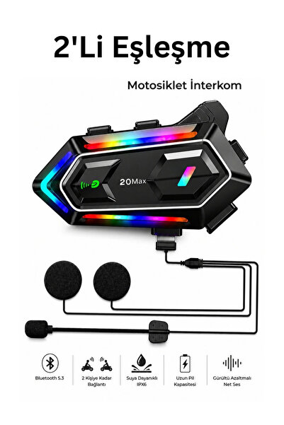 Abbruch YE 20 Max Motosiklet Kask İnterkom IPX6 Su Geçirmez İkili Bağlantılı ...