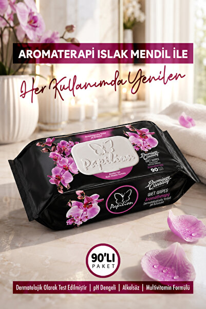 Papilion Aromaterapi Orkide Kokulu Islak Mendil 90 Yaprak Alkolsüz pH Dengeli...