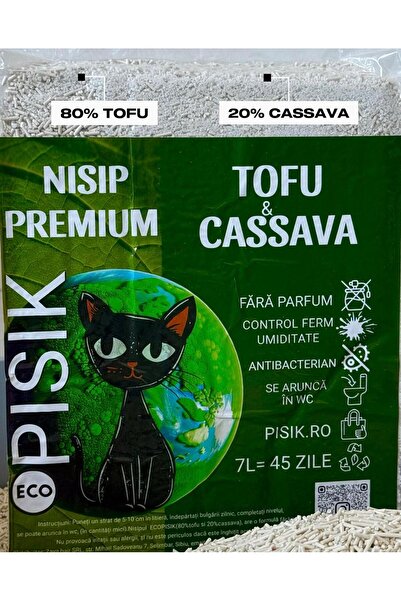 pisik Nisip pentru Pisici Tofu & Cassava 7L – Fără Praf, Fără Parfum și Biode...