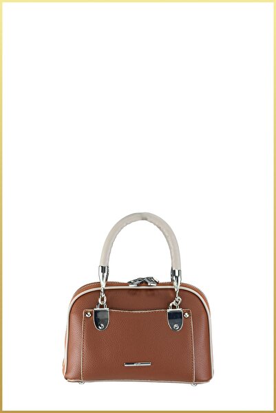 birizmoda Women's Hand and Shoulder Bag with Metal Strap Accessories - Tan