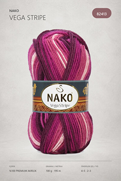 NAKO 1 Adet Vega Stripe Premium Akrilik El Örgü İpi Yünü No: 82413