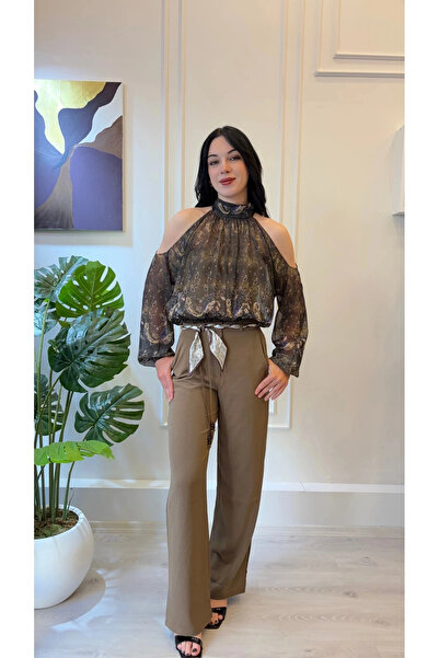 SHIN Butik SHIN Omuz Dekolteli Şal Desen Bluz