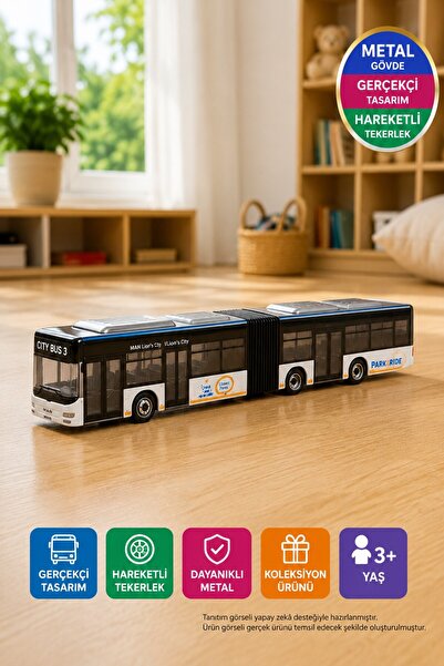 TOYFEST Majorette Man Lion's City White Metal Toy Bellows City Bus Model 20 cm