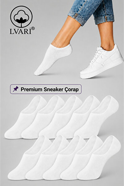 Lvari 10'lu Unisex Pamuklu Beyaz Görünmez Sneaker Çorap - Kadın Erkek Terletm...