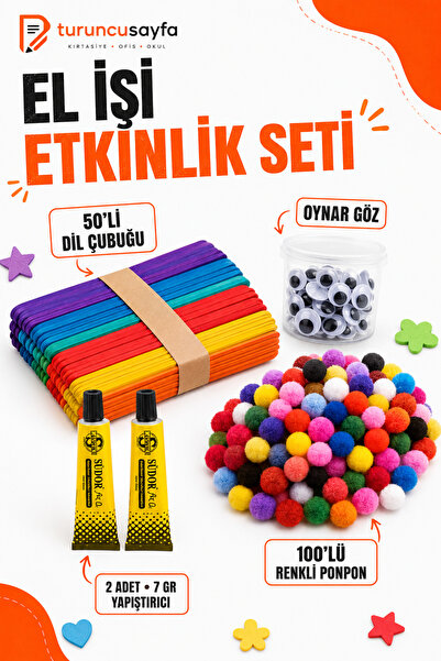 everart El İşi Seti ,Dil Çubuğu 50'li, Ponpon Renkli 100'lü Oynar Göz, 7gr Ya...
