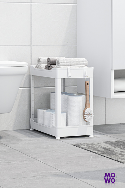 MOWO 2-Tier White Cabinet Organizer, under Counter, under Sink Detergent Holder Organizer, Kitchen Shelf, Bathroom Shelf
