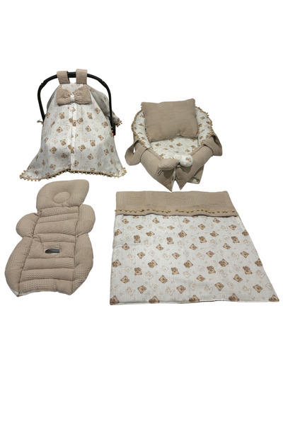 Happy Baby Dikiş Atölyesi 5 Parça Müslin Waffle Babynest Seti Taşınabilir Beb...