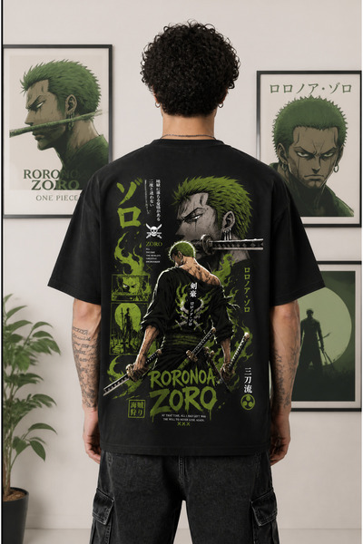 Ninkasiwear One Piece Roronoa Zoro Anime Unisex Oversize 24/1 Pamuk Tişört - ...