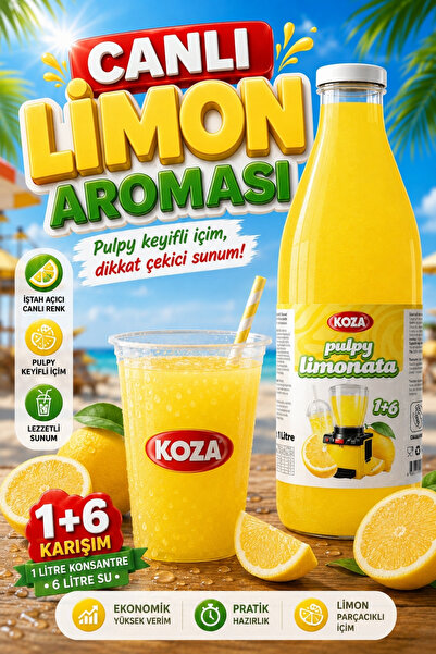 Koza Pulpy Limonata Soğuk Limon Aromalı Şerbetlik Konsantresi 1000 ml | 1+6 K...