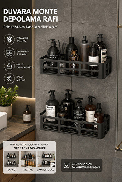 DEYHOME Set of 2 Bathroom Shower Shelf Shampoo Holder Soap Dish Black Adhesiv...