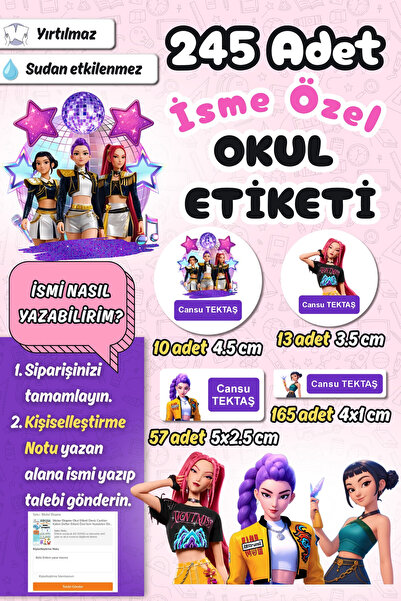 Sticker Ekspres Okul Etiketi KPop Demon Hunters Kalem Defter Etiketi Özel İsi...