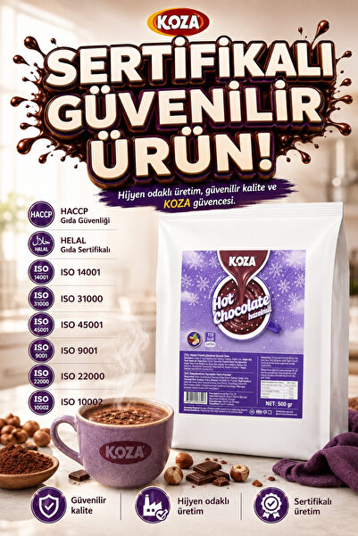 Koza Gurmelerin Seçimi Fındık Parçacıklı Premium Sıcak Çikolata Toz İçecek 500 Gram | Hot Chocolate | Gerçek Fındık Parçacıklı | Sıcak Su veya Sütle Hazırlanır | Ev, Ofis ve Kafe İçin