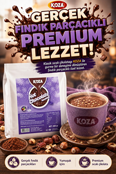 Koza Gurmelerin Seçimi Fındık Parçacıklı Premium Sıcak Çikolata Toz İçecek 500 Gram | Hot Chocolate | Gerçek Fındık Parçacıklı | Sıcak Su veya Sütle Hazırlanır | Ev, Ofis ve Kafe İçin