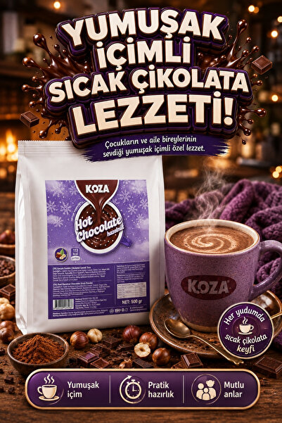 Koza Gurmelerin Seçimi Fındık Parçacıklı Premium Sıcak Çikolata Toz İçecek 500 Gram | Hot Chocolate | Gerçek Fındık Parçacıklı | Sıcak Su veya Sütle Hazırlanır | Ev, Ofis ve Kafe İçin
