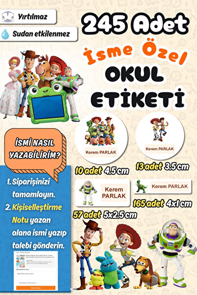 Sticker Ekspres Okul Etiketi Toy Story Kalem Defter Etiketi Özel İsim Yazılab...