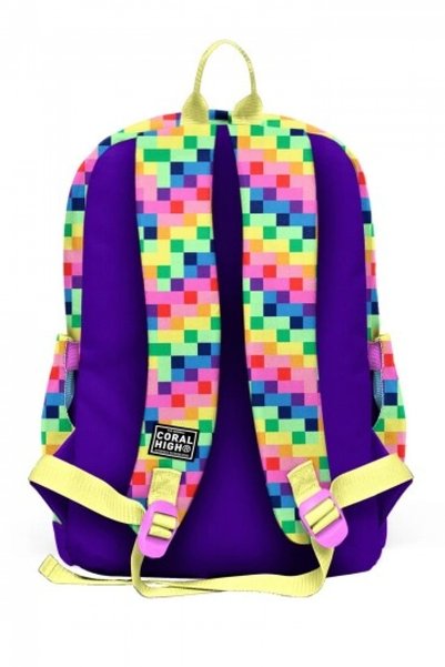 Coral High Rucsac școlar cu model de inimă pixelată multicoloră pentru copii 33208