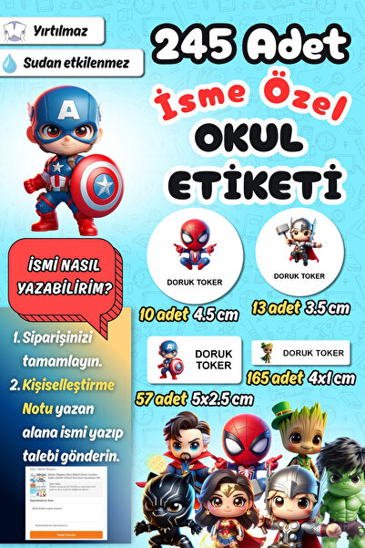 Sticker Ekspres Okul Etiketi Avengers Yenilmezler Temalı Kalem Defter Etiketi...