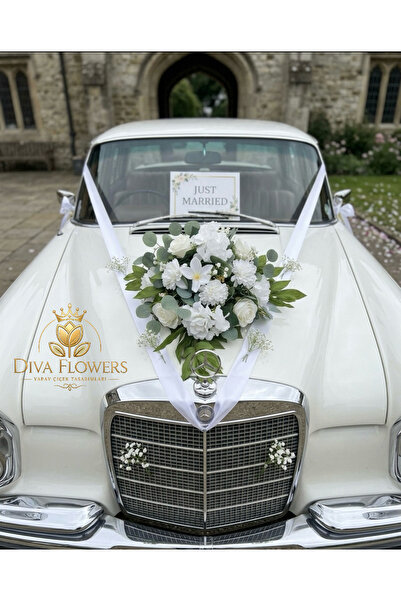 DİVA FLOWER EVENT Lüx Beyaz Yapay Gelin Arabası Çiçeği – Vantuzlu & Kolay Mon...