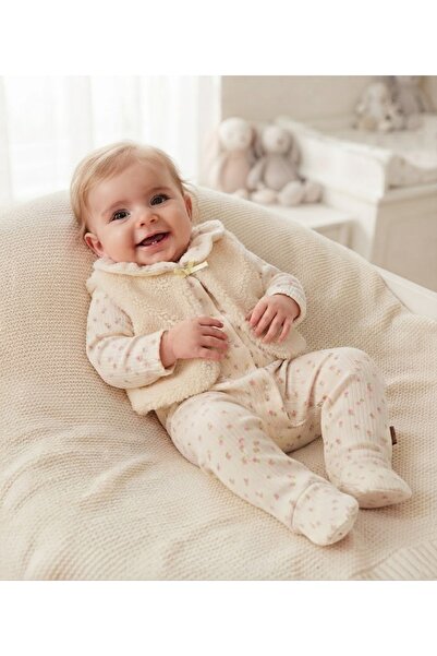 COŞAY BEBE KIZ BEBEK KREM RENGİ YELEKLİ TULUM MEVSİMLİK TULUM