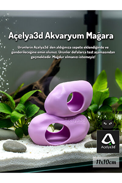 açelya3d Akvaryum Mağara Süsü Dekor Kaya Oyuk Balık Saklanma Alanı Dekoru 11x...