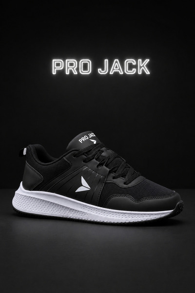 PRO JACK Siyah Beyaz Bağcıklı Unisex Günlük Hafif Yürüyüş Spor Ayakkabısı - 9688