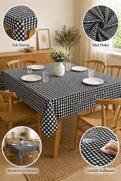 Senpai Covoraș de masă Duck Fabric, gri, cu model Gingham, rezistent la pete,...