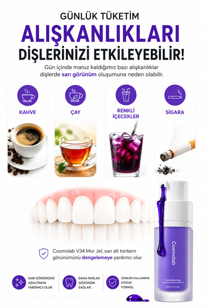 kozmolab V34 Diş Beyazlatıcı Mor Jel 30 ML