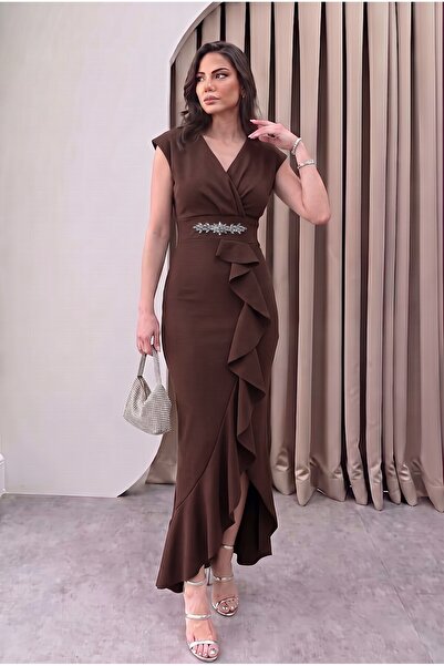 ALFUDO Moda Collection Γυναικείο βραδινό φόρεμα από ύφασμα κρέπας διπλό πέτο ...