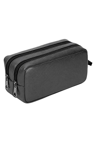 Gözde Proje Artificial Leather Double Compartment Pencil Case Dark Gray – Dou...