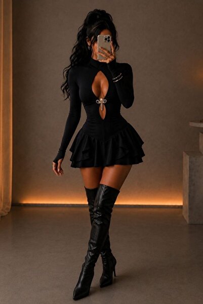 Vavelsa Accessory Detailed Layered Ruffle Mini Dress
